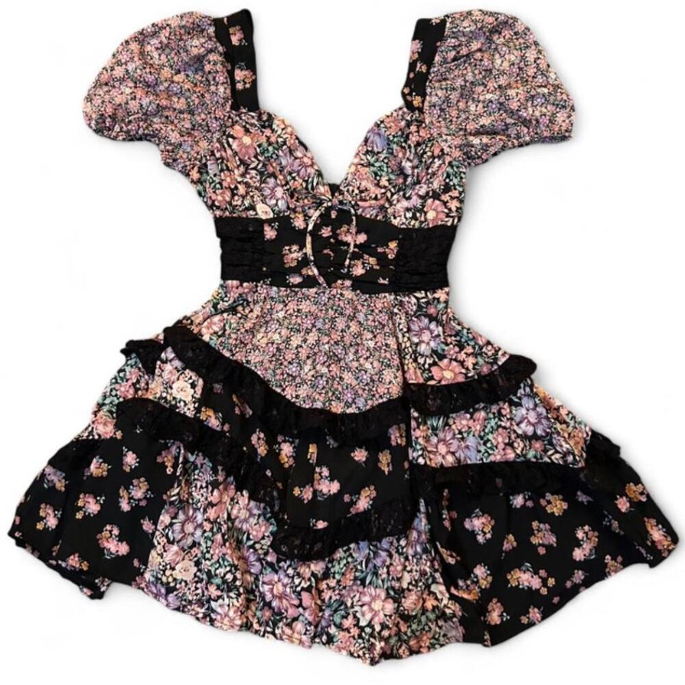 Altar’d State NWOT floral patchwork puff sleeve dress Size Small